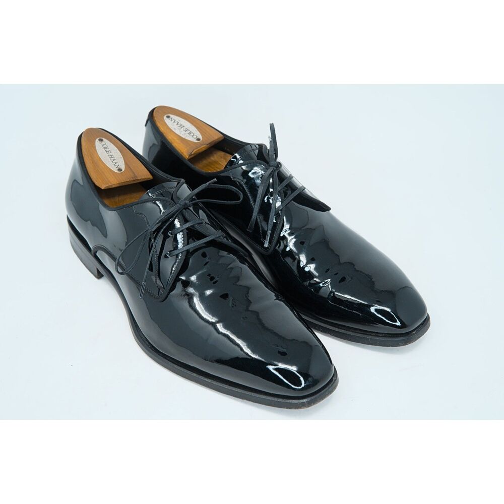 Salvatore Ferragamo Charles Black Patent Leather Derby Tuxedo Shoes Men 9.5 E